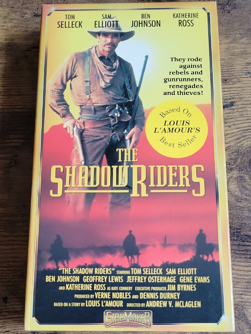 The Shadow Riders Movie VHS Cover - Yellow & Red Western Art